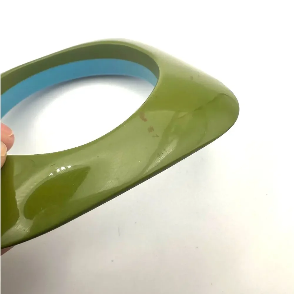 Square Chunky Blue Green Bangle Bracelet Plastic Retro Oversized Jewelry
